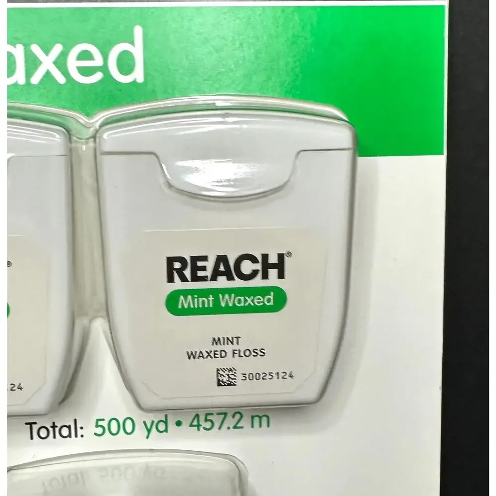 REACH Mint Waxed Dental Floss 5 Pack 500 Yards Total 100 yd Each